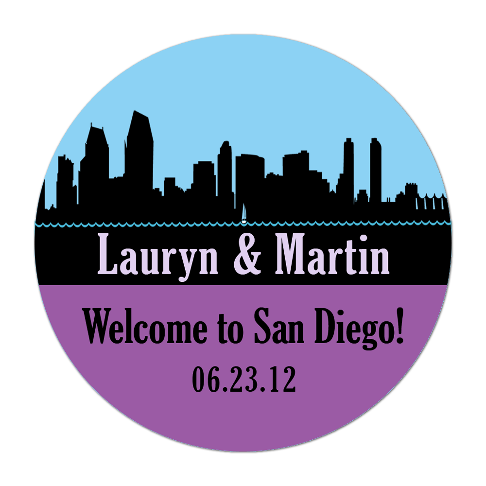 San Diego California Skyline Personalized Sticker Wedding Stickers - INKtropolis