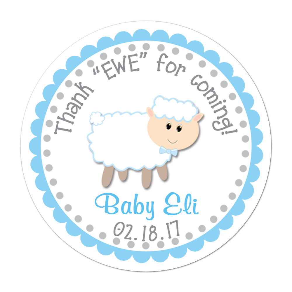 Blue Sheep Personalized Sticker Baby Shower Stickers - INKtropolis