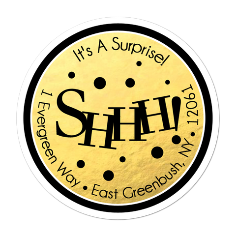 Shhh Surprise Faux Gold Foil Personalized Birthday Favor Sticker