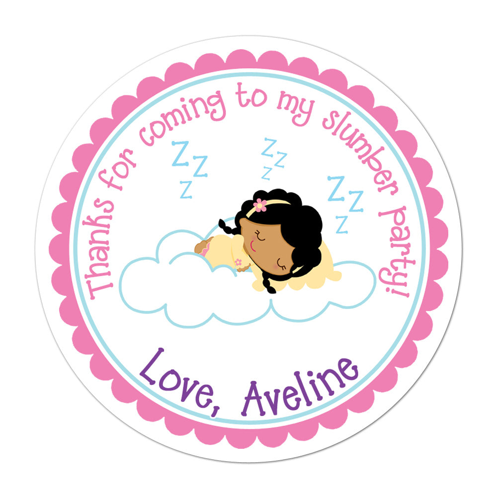 Slumber Party African American Girl Personalized Sticker Birthday Stickers - INKtropolis