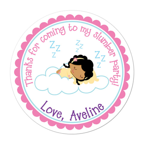 Slumber Party African American Girl Personalized Birthday Favor Sticker