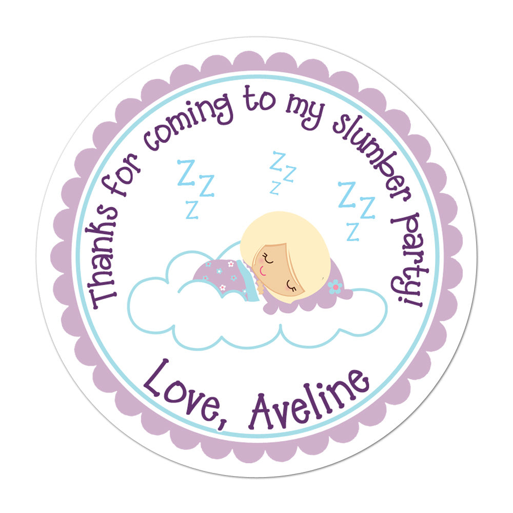 Slumber Party Blonde Haired Girl Personalized Sticker Birthday Stickers - INKtropolis