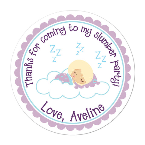 Slumber Party Blonde Haired Girl Personalized Birthday Favor Sticker