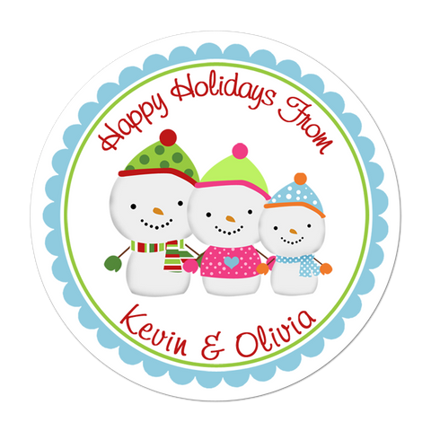 Snowman Family Personalized Holiday Gift Sticker