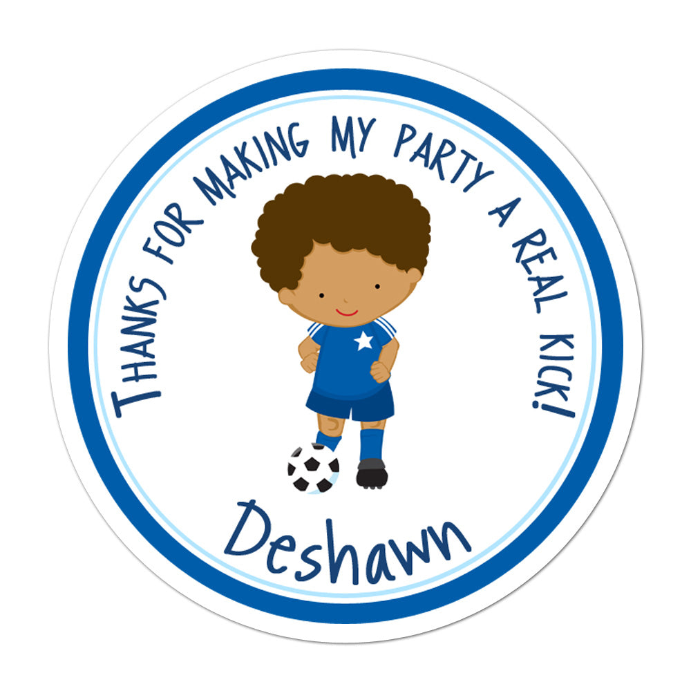 African American Soccer Player Personalized Sticker Birthday Stickers - INKtropolis