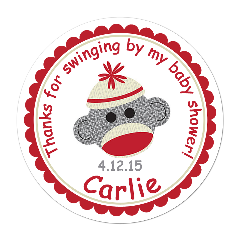 Sock Monkey Baby Shower Personalized Sticker Baby Shower Stickers - INKtropolis