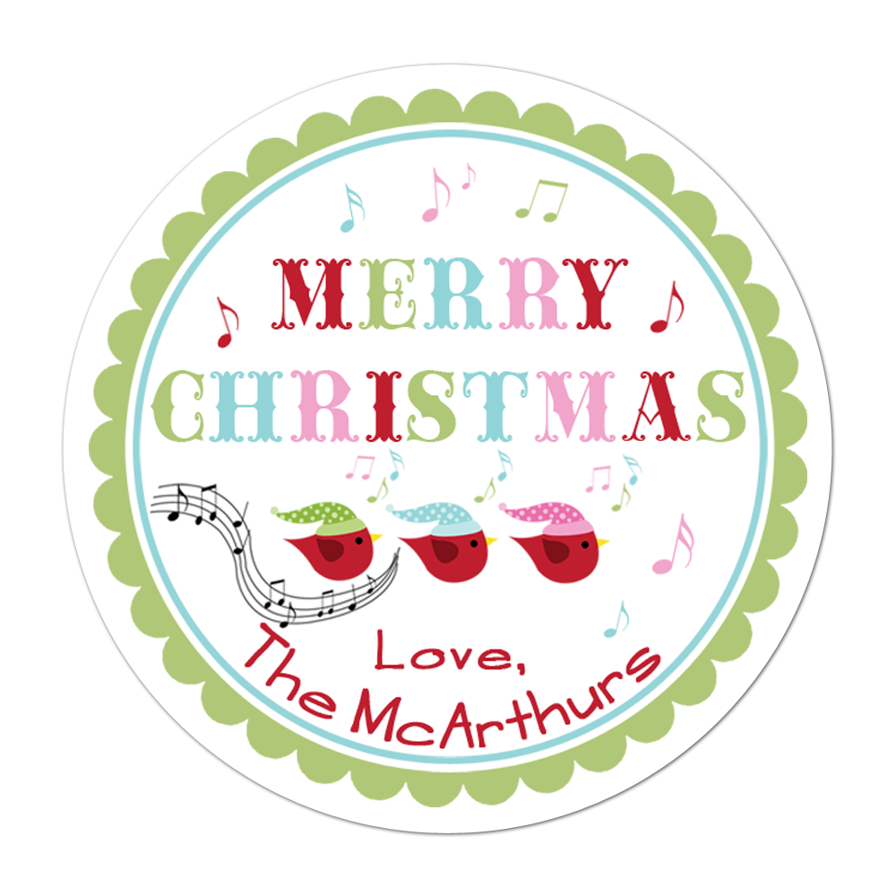 Caroling Birds Personalized Sticker Christmas Stickers - INKtropolis
