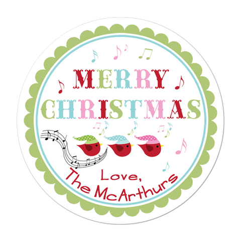 Caroling Birds Personalized Holiday Gift Sticker