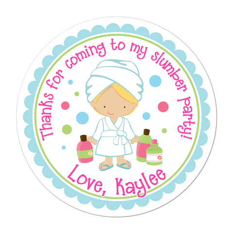 Blonde Haired Spa Party Girl Personalized Birthday Favor Sticker