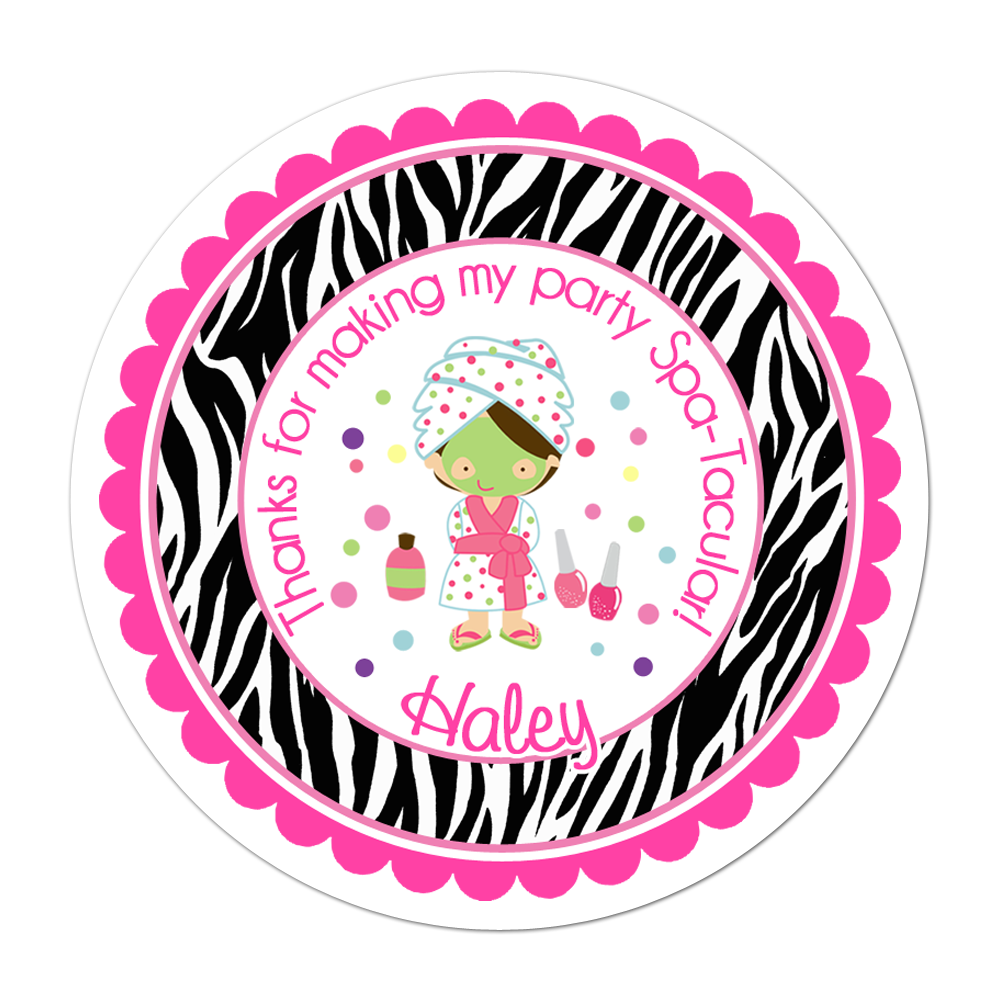 Spa Party Wide Zebra Print Border Personalized Sticker Birthday Stickers - INKtropolis