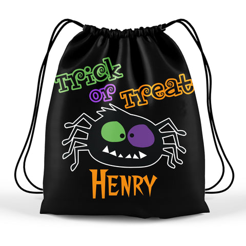 Personalized Halloween Trick Or Treat Bag, Kids Drawstring Bag - Spooky Spider