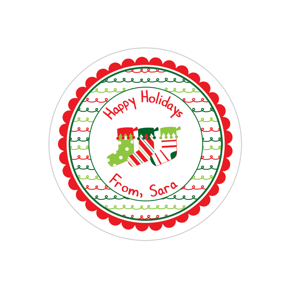 Christmas Stockings Striped Wide Border Personalized Sticker Christmas Stickers - INKtropolis