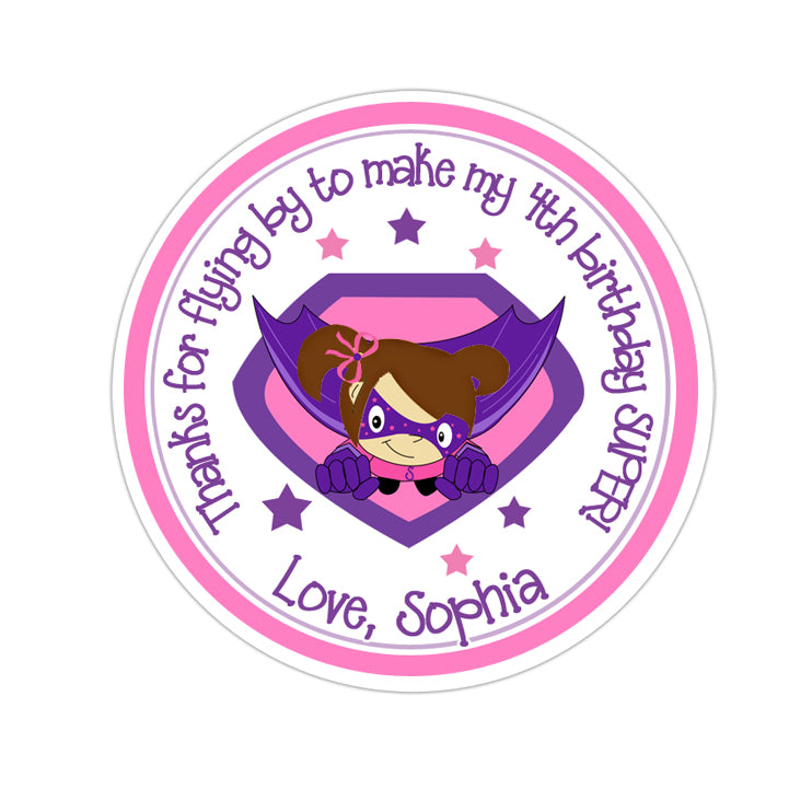 Superhero Girl Personalized Sticker Birthday Stickers - INKtropolis