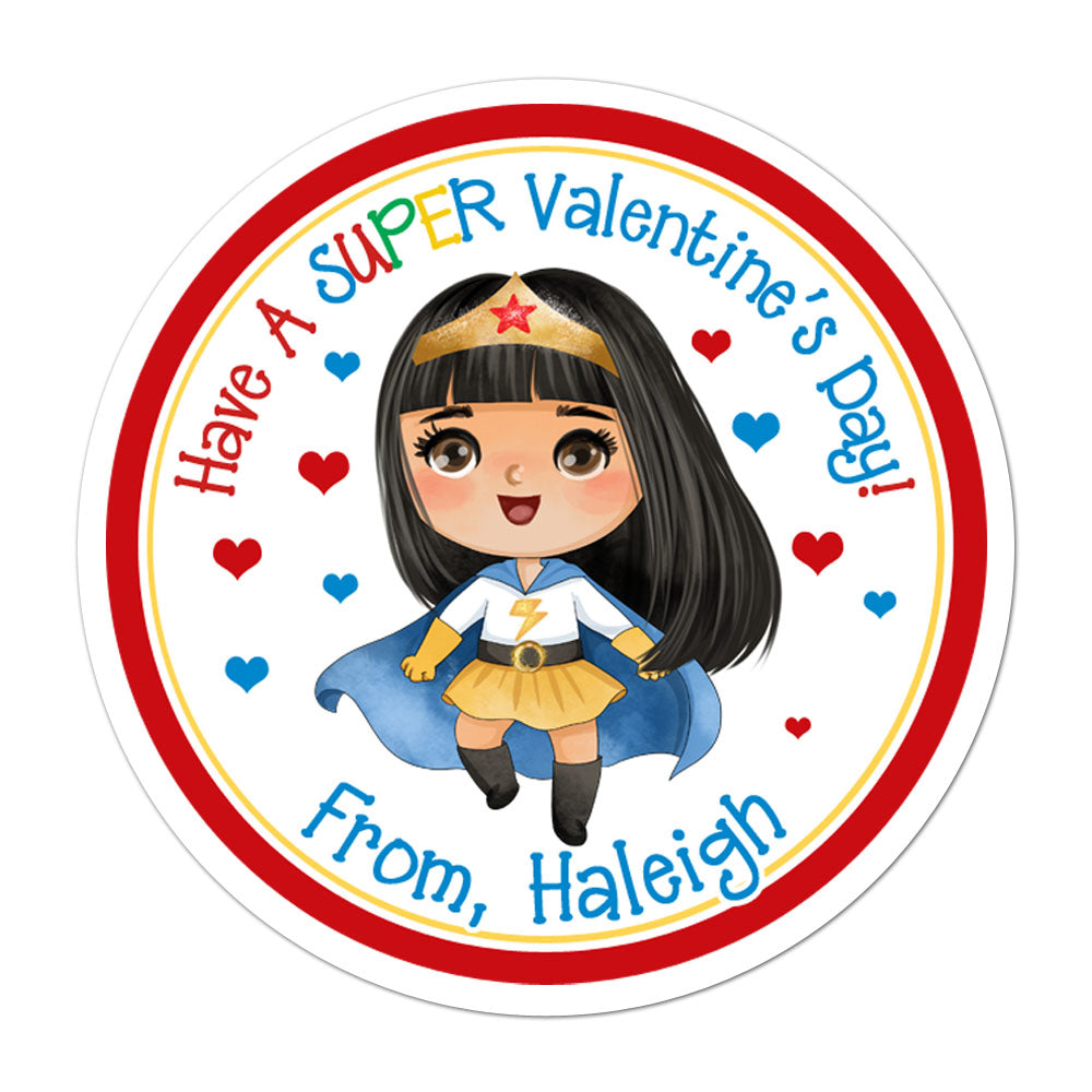 Girl Superhero Personalized Valentines Day Sticker
