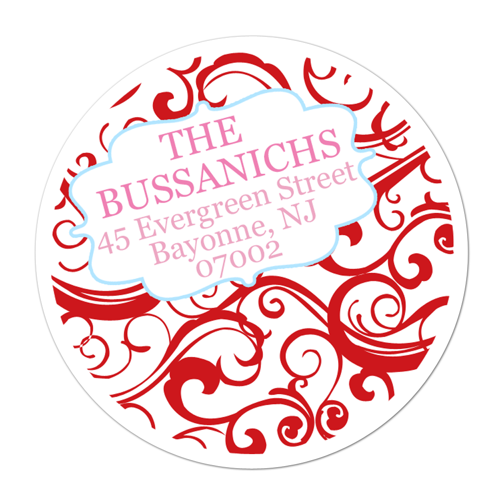 Red Swirls Personalized Sticker Christmas Stickers - INKtropolis
