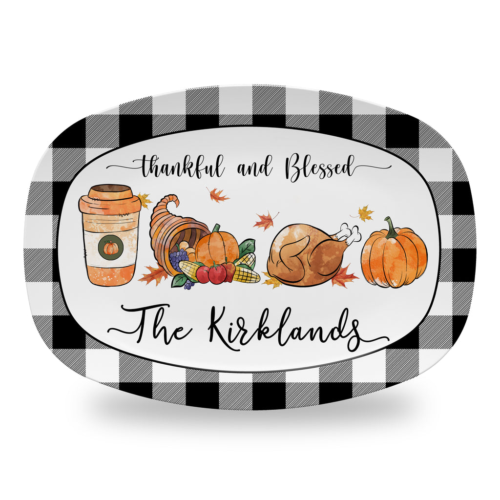 Personalized Thanksgiving Platter, Serving Tray - Thankful and Blessed