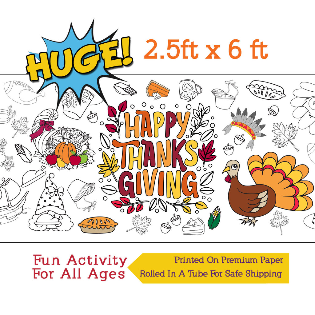 Happy Thanksgiving Coloring Banner, Poster, Paper Table Cover