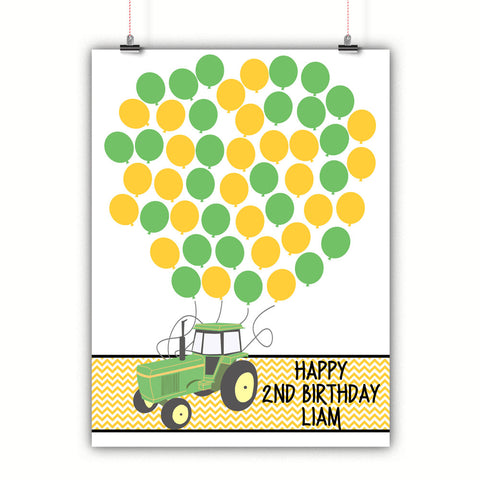 Personalized Birthday Guest Book Alternative - Tractor Balloons - Customized Poster, Print, Framed or Canvas, 50 Signatures