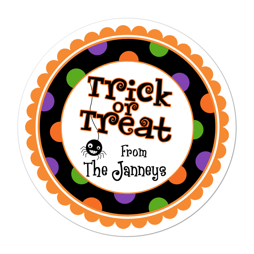 Trick Or Treat Wide Polka Dot Border Personalized Sticker Halloween Stickers - INKtropolis