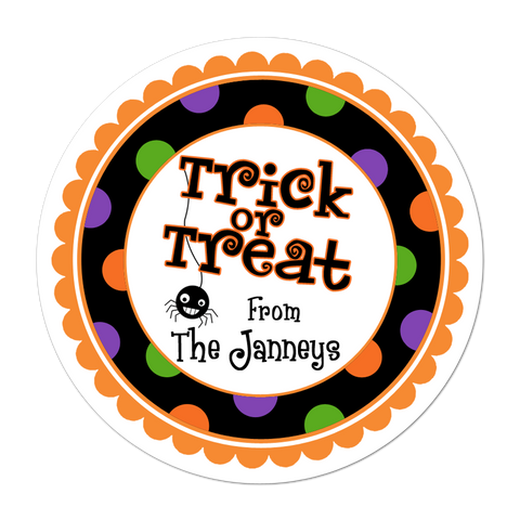 Trick Or Treat Polka Dot Border Personalized Halloween Sticker