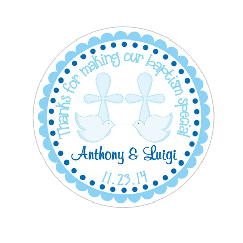 Boy Twin Doves Personalized Baptism Sticker