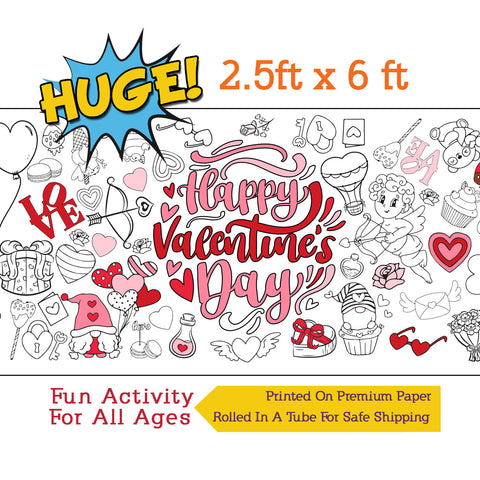 Valentine's Day Coloring Banner, Poster, Paper Table Cover
