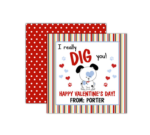 Personalized Boy Puppy Valentine's Day Tags, Valentine Cards