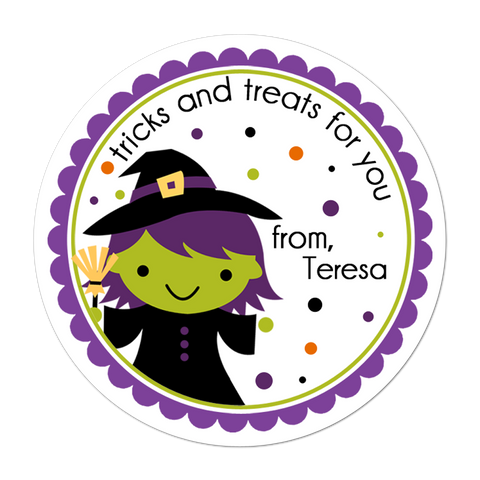 Witch Green Face Personalized Halloween Sticker