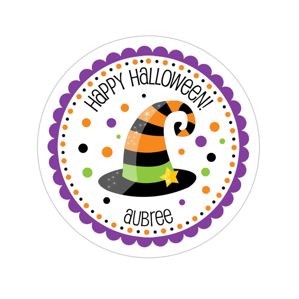 Whimsical Witch Hat Personalized Sticker Halloween Stickers - INKtropolis