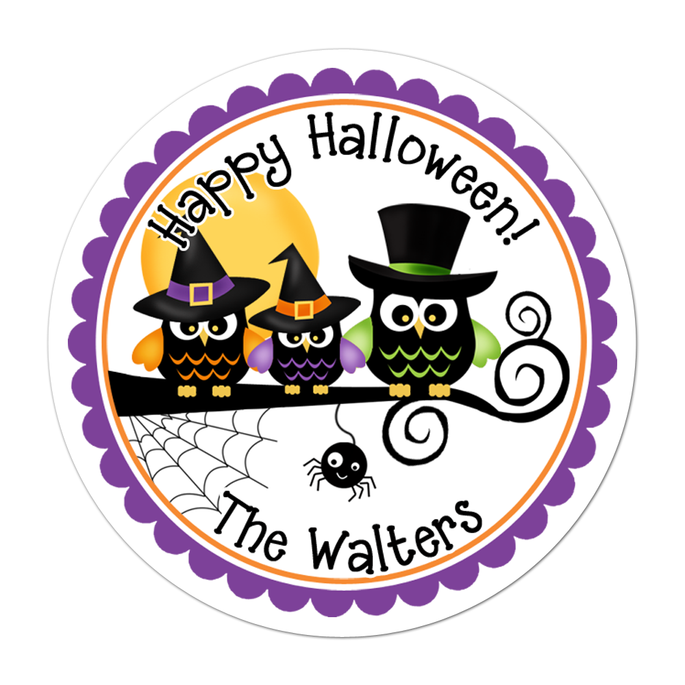 Halloween Owl Family Personalized Sticker Halloween Stickers - INKtropolis
