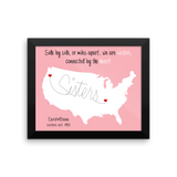 Sister Christmas Gift, Long Distance Relationship Map, Print, Framed or Canvas map - INKtropolis
