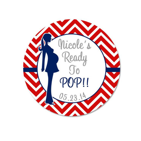 Mother To Be Silhouette Red Chevron Personalized Baby Shower Sticker