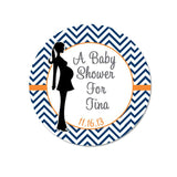 Mother To Be Silhouette Navy Chevron Wide Border Personalized Sticker Birthday Stickers - INKtropolis