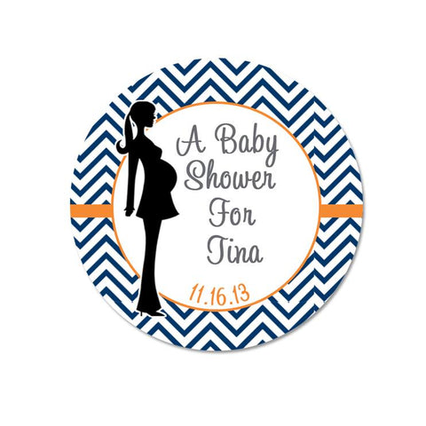 Mother To Be Silhouette Navy Chevron Personalized Baby Shower Sticker