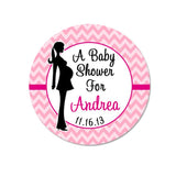 Mother To Be Silhouette Navy Chevron Wide Border Personalized Sticker Birthday Stickers - INKtropolis