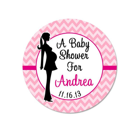 Mother To Be Silhouette Pink Chevron Personalized Baby Shower Sticker