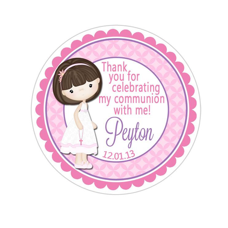 Communion Girl Pink Diamond Pattern Wide Border Personalized Sticker Birthday Stickers - INKtropolis