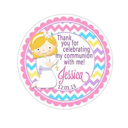 Communion Girl Chevron Pattern Personalized Communion Favor Sticker