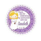 Communion Girl Purple Circles Pattern Wide Border Personalized Sticker Birthday Stickers - INKtropolis