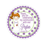 Communion Girl Green And Purple Polka Dot Pattern Wide Border Personalized Sticker Birthday Stickers - INKtropolis