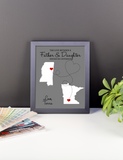 Father's Day Christmas Gift, Long Distance Relationship Map, Father and Daughter, Print, Framed or Canvas … map - INKtropolis