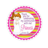 Communion Girl Multi Color Stripes Pattern Wide Border Personalized Sticker Birthday Stickers - INKtropolis