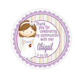 Communion Girl Multi Color Vertical Stripes Pattern Wide Border Personalized Sticker Birthday Stickers - INKtropolis