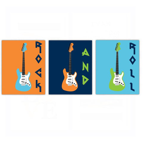 Rock N Roll Guitar Nursery Wall Art - Set of 3