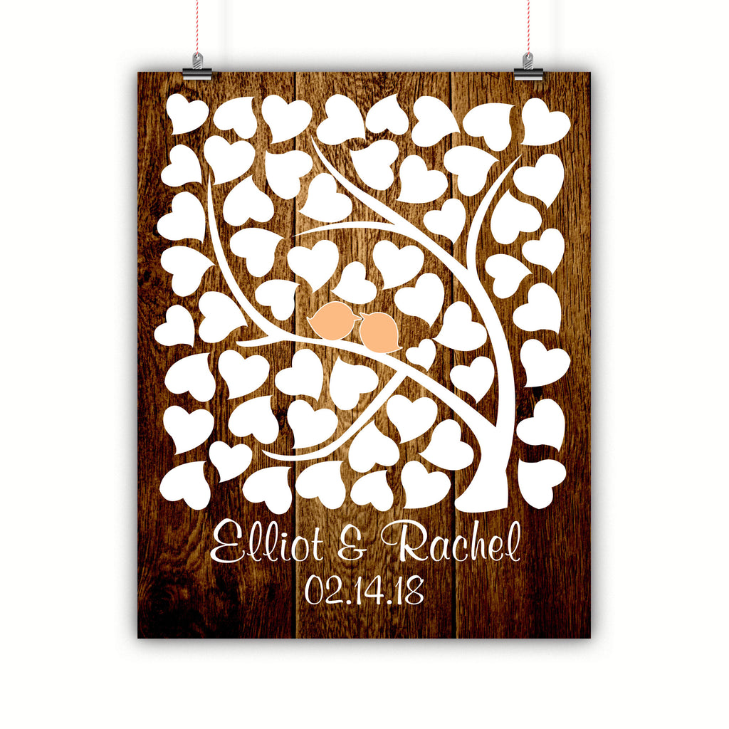 Wedding Tree Guest Book Alternative Poster, Print, Framed or Canvas - Heart Tree Dark Wood Background- 50 Signatures wedding guest book alternative - INKtropolis