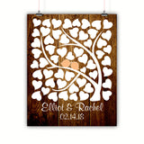 Wedding Tree Guest Book Alternative Poster, Print, Framed or Canvas - Heart Tree Dark Wood Background- 50 Signatures wedding guest book alternative - INKtropolis