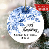 Personalized Wedding Anniversary Ornament - Blue Floral