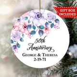 Personalized Wedding Anniversary Ornament - Pink And Purple Floral