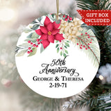 Personalized Wedding Anniversary Ornament - Pointsetta Floral