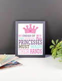 Bathroom Kids Princess Rules Wash Hands Poster, Print, Framed or Canvas bathroom art - INKtropolis